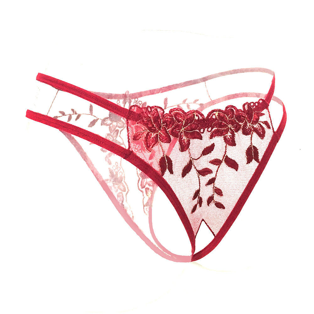 Image of Women's flirtatious lingerie panties women's passion see-through transparent embroidery sex free adult open crotch thong sense
